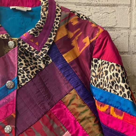 Sandy Starkman Patchwork Quilt Blazer SIlk Blend Jacket Plus Suze Curvy 1X - Picture 2 of 7